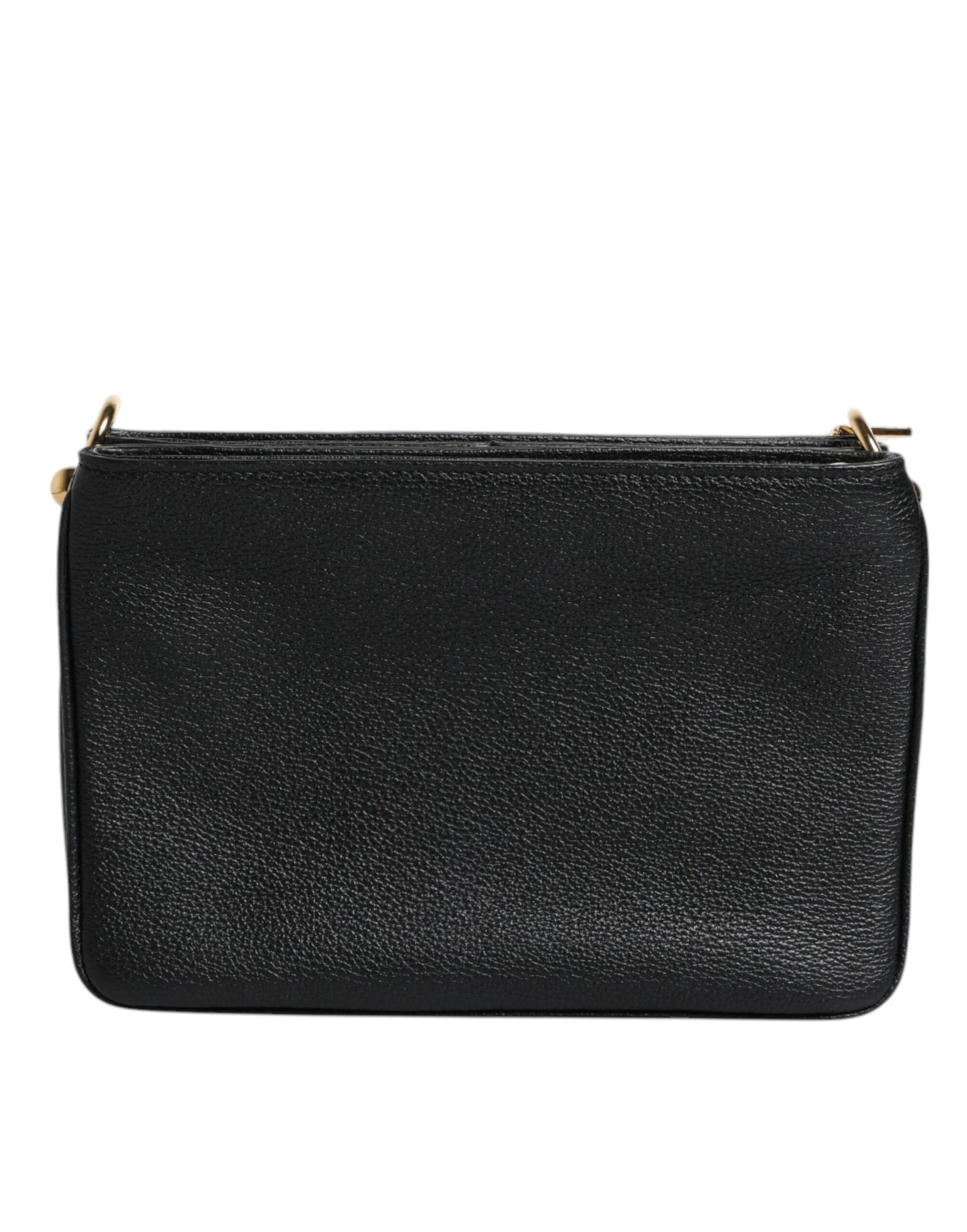 Dolce &amp; Gabbana – Clutch aus schwarzem genarbtem Leder mit Logo-Schild