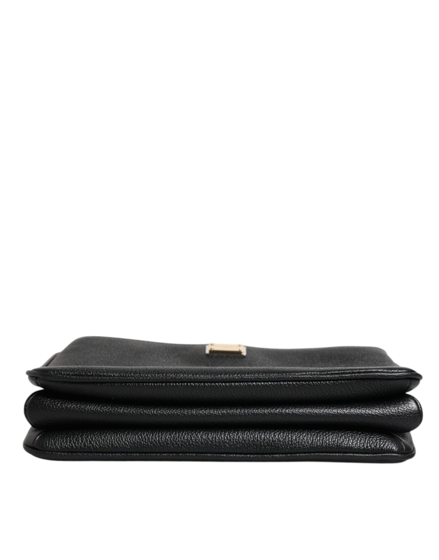 Dolce &amp; Gabbana – Clutch aus schwarzem genarbtem Leder mit Logo-Schild