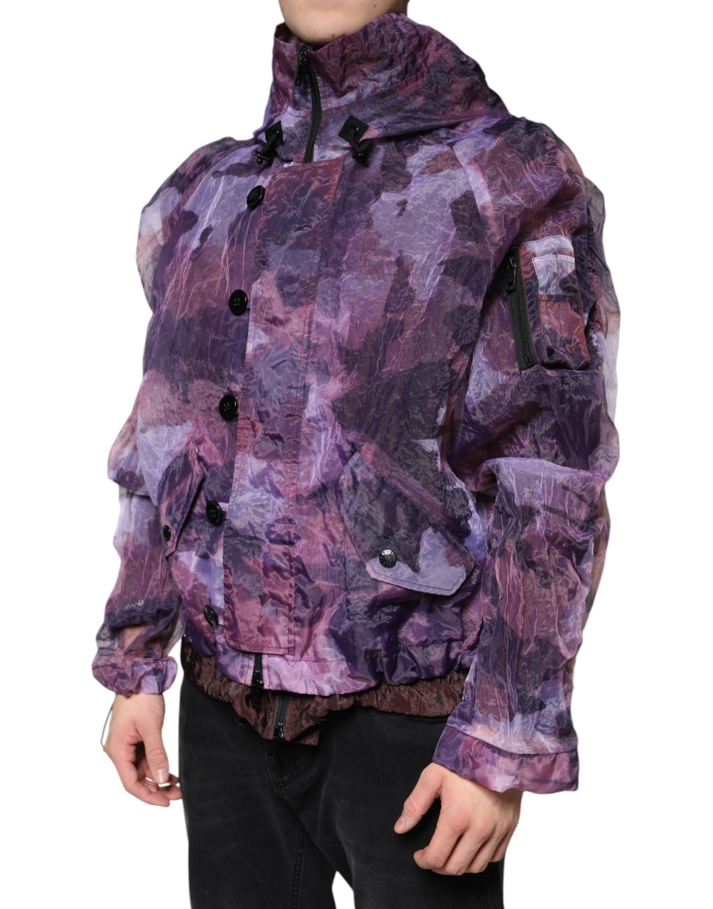 Dolce &amp; Gabbana Lila Camouflage Blousonjacke mit Kapuze für Herren