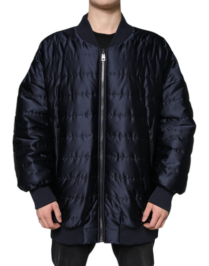 Dolce & Gabbana Dark Blue Quilted Full Zip Bomber Jacket