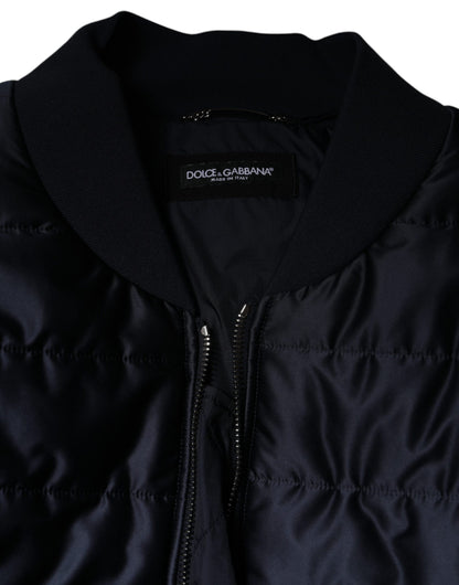 Dolce & Gabbana Dark Blue Quilted Full Zip Bomber Jacket