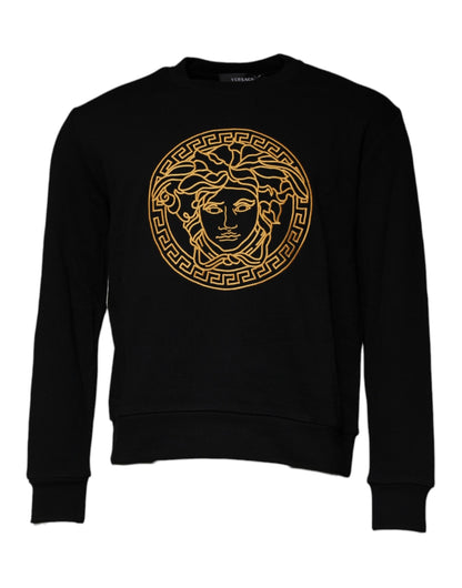 Versace – Schwarzer Pullover mit Rundhalsausschnitt und Medusa-Stickerei