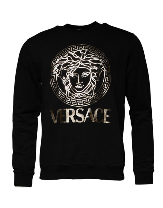 Versace – Schwarzes Medusa-Fleece-Sweatshirt für Herren mit Rundhalsausschnitt