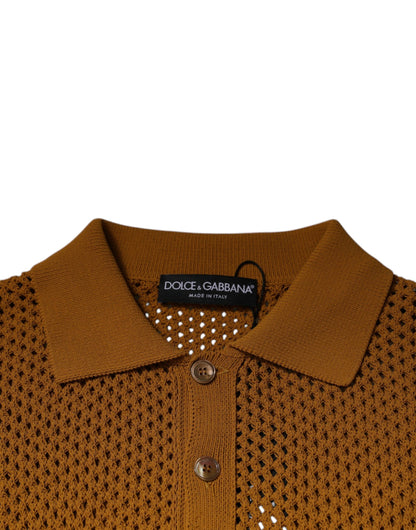 Dolce & Gabbana Brown Perforated Collared Short Sleeves T-shirt