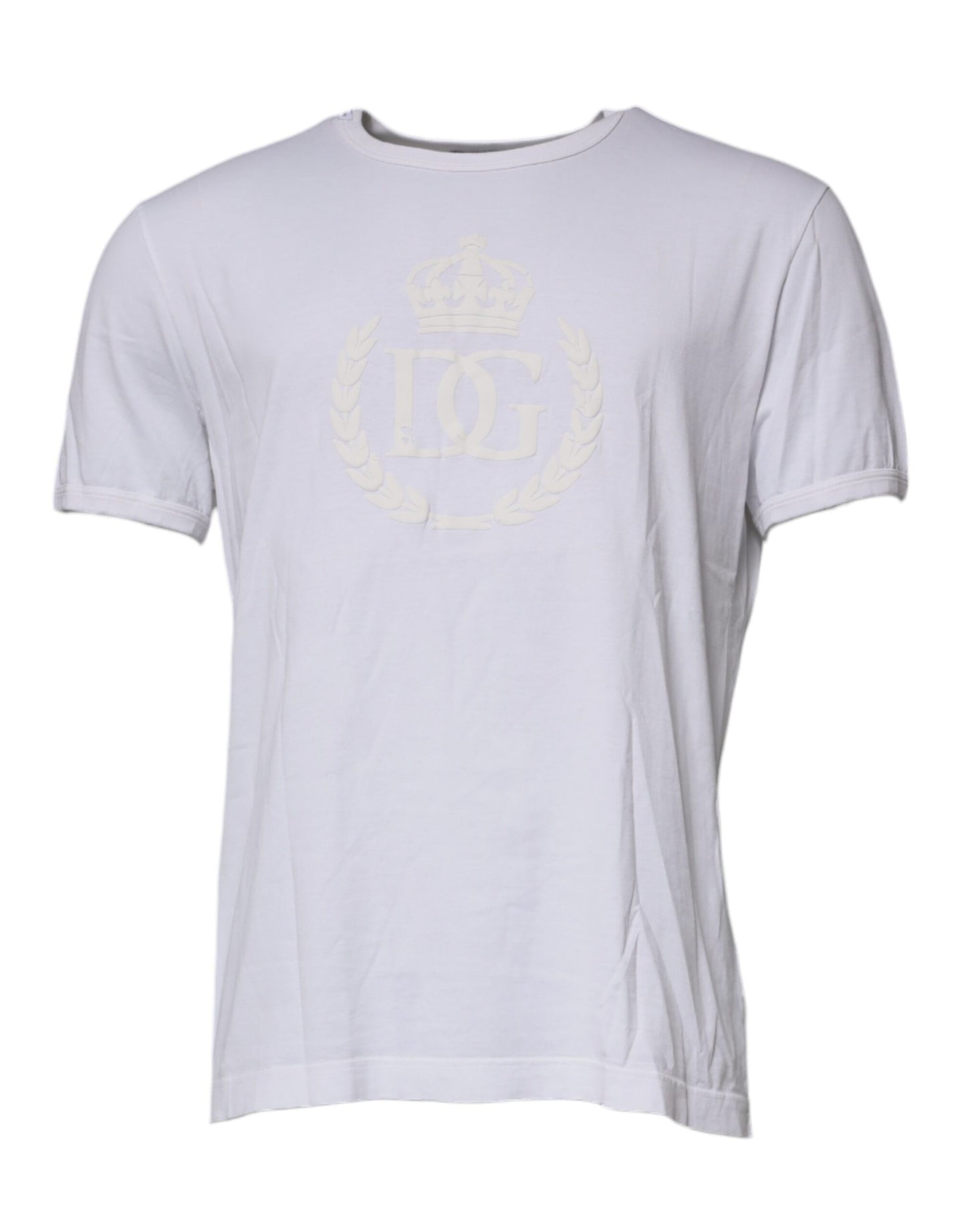 Dolce & Gabbana White Logo Embossed Cotton Crewneck T-shirt