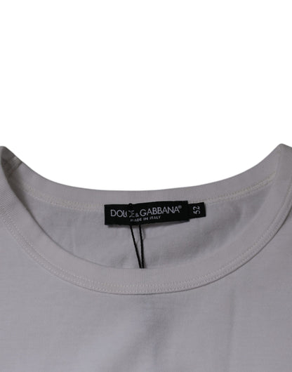 Dolce &amp; Gabbana – Weißes T-Shirt aus Baumwolle mit Rundhalsausschnitt und Logoprägung