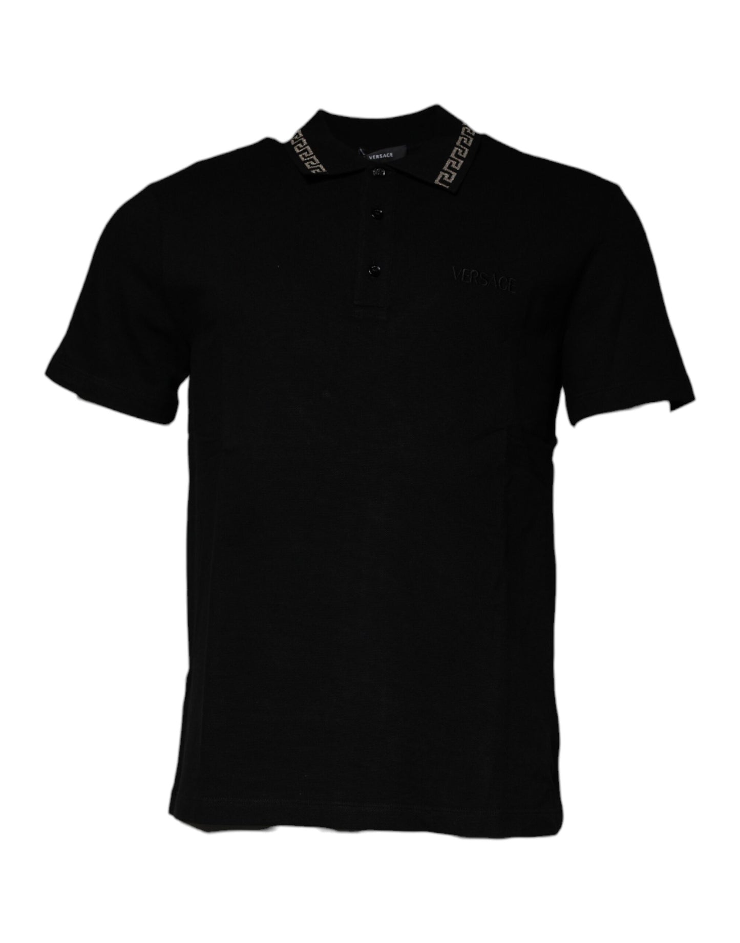 Versace – Schwarzes Polo-T-Shirt aus Viskose mit Kragen und kurzen Ärmeln