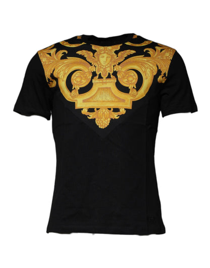 Versace – Schwarzes Baumwoll-T-Shirt mit Rundhalsausschnitt und Medusa-Print