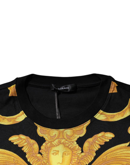 Versace – Schwarzes Baumwoll-T-Shirt mit Rundhalsausschnitt und Medusa-Print