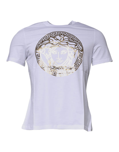 Versace – Weißes Baumwoll-T-Shirt mit Rundhalsausschnitt und Medusa-Print