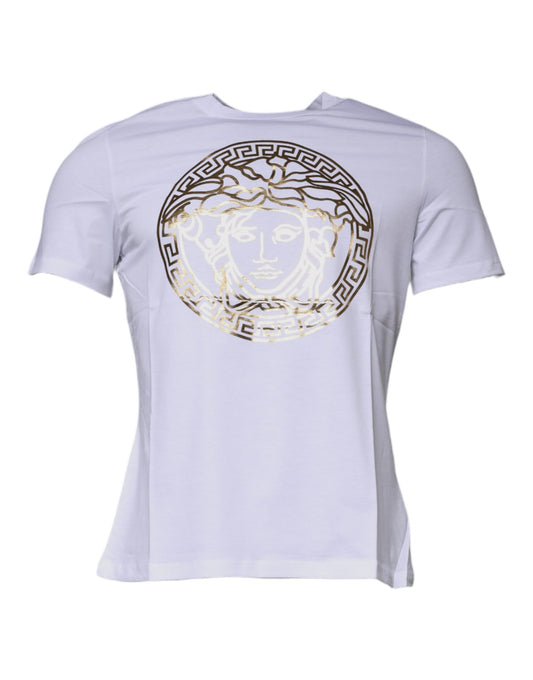 Versace – Weißes Baumwoll-T-Shirt mit Rundhalsausschnitt und Medusa-Print