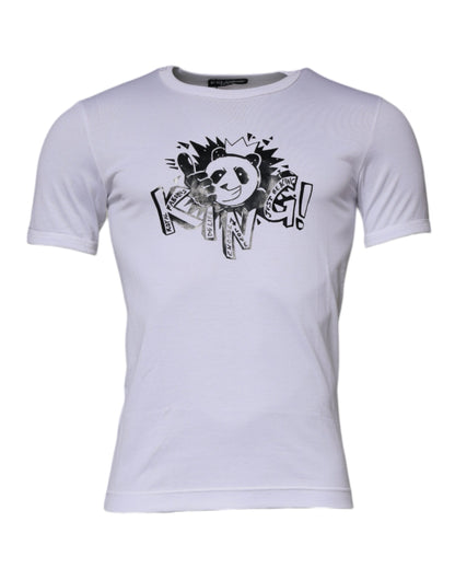 Dolce &amp; Gabbana Weißes Panda King Baumwoll-T-Shirt mit Rundhalsausschnitt