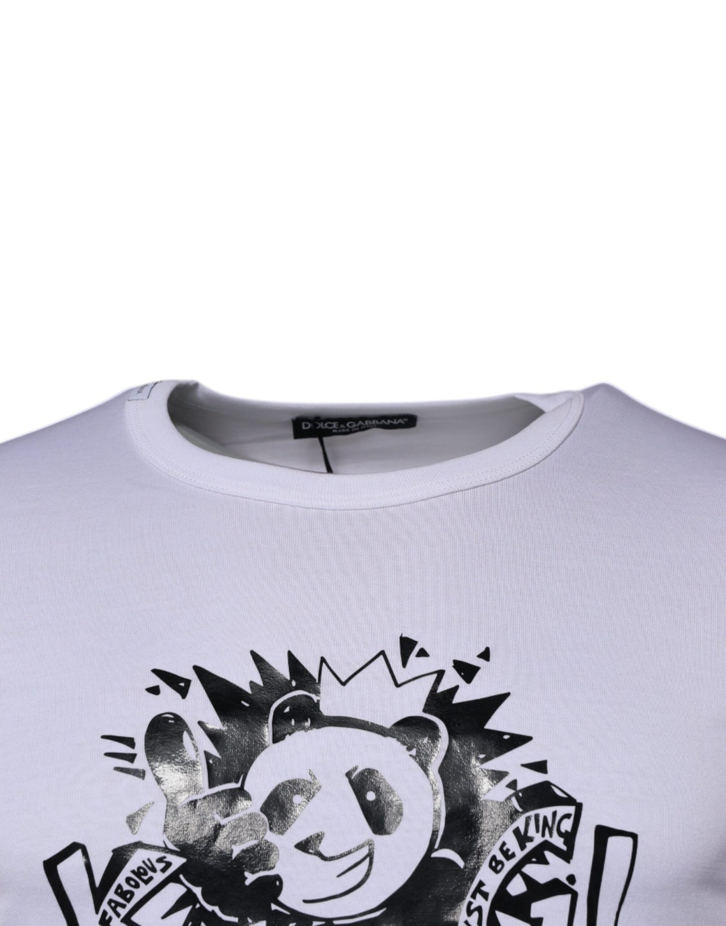 Dolce &amp; Gabbana Weißes Panda King Baumwoll-T-Shirt mit Rundhalsausschnitt