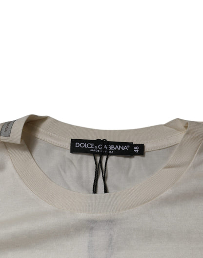 Dolce & Gabbana Off White Silk Crew Neck Short Sleeve T-shirt