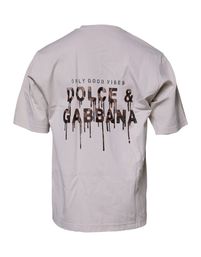 Dolce & Gabbana Beige DG Logo Crew Neck Short Sleeves T-shirt