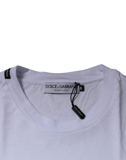 Dolce & Gabbana White Logo Print Cotton Crew Neck T-shirt