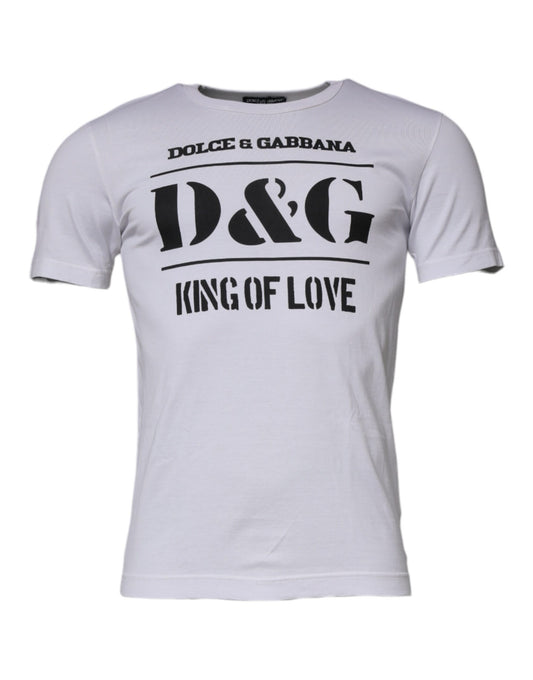 Dolce &amp; Gabbana – Weißes D&amp;G-T-Shirt mit Rundhalsausschnitt „King Of Love“ aus Baumwolle