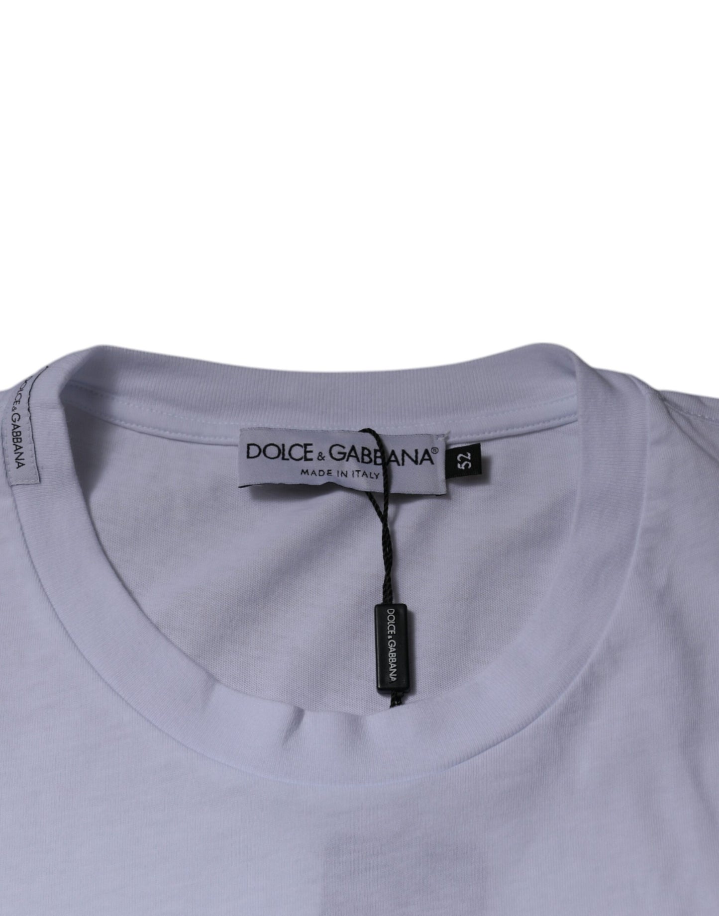 Dolce &amp; Gabbana – Weißes Baumwoll-T-Shirt mit Rundhalsausschnitt und Logo-Patch