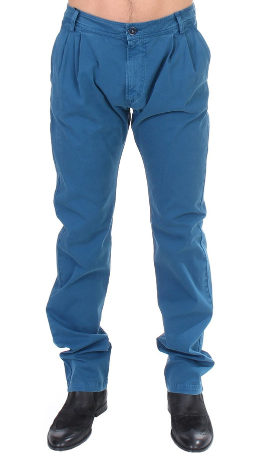 Chino coupe droite en coton bleu