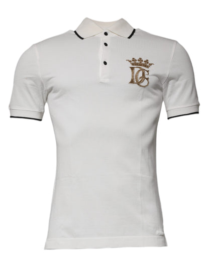 Dolce &amp; Gabbana – Polo-T-Shirt aus Baumwolle mit Kragen und Krone in Off-White