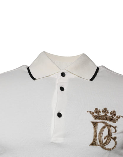 Dolce &amp; Gabbana – Polo-T-Shirt aus Baumwolle mit Kragen und Krone in Off-White