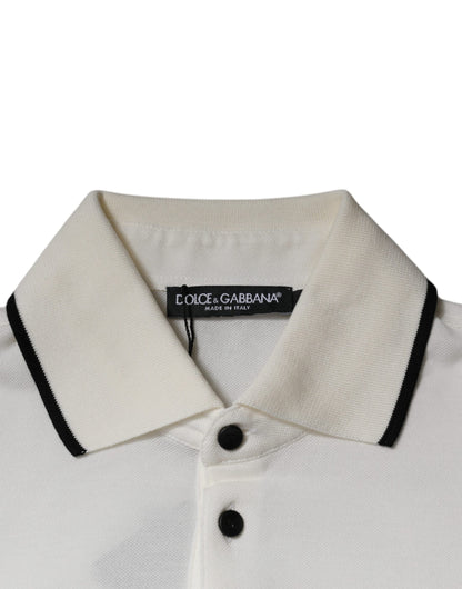 Dolce &amp; Gabbana – Polo-T-Shirt aus Baumwolle mit Kragen und Krone in Off-White