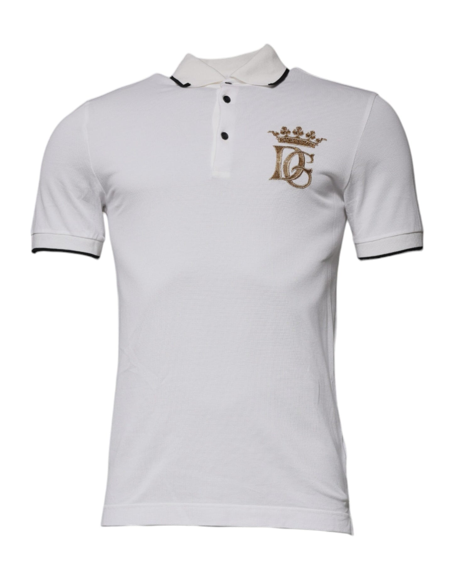 Dolce &amp; Gabbana – Polo-T-Shirt aus Baumwolle mit Kragen und Krone in Off-White