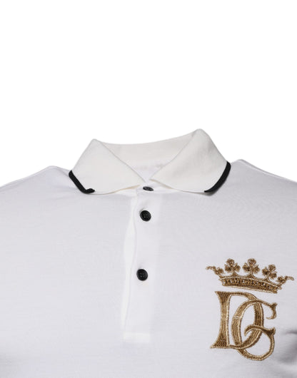 Dolce &amp; Gabbana – Polo-T-Shirt aus Baumwolle mit Kragen und Krone in Off-White