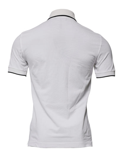 Dolce &amp; Gabbana – Polo-T-Shirt aus Baumwolle mit Kragen und Krone in Off-White