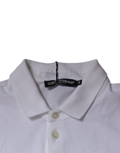 Dolce &amp; Gabbana – Weißes Polo-T-Shirt aus Baumwolle mit Kronenkragen