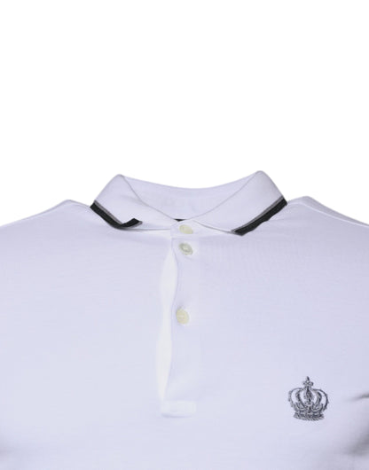 Dolce &amp; Gabbana – Weißes Polo-T-Shirt aus Baumwolle mit Kronenkragen