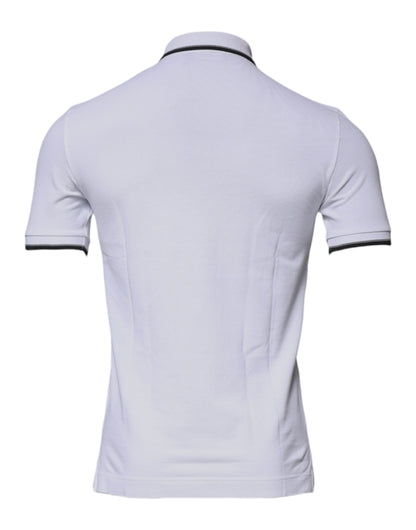 Dolce & Gabbana White Cotton Crown Collared Polo T-shirt