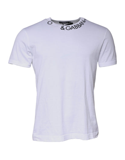 Dolce & Gabbana White Cotton Logo Crew Neck Short Sleeves T-shirt