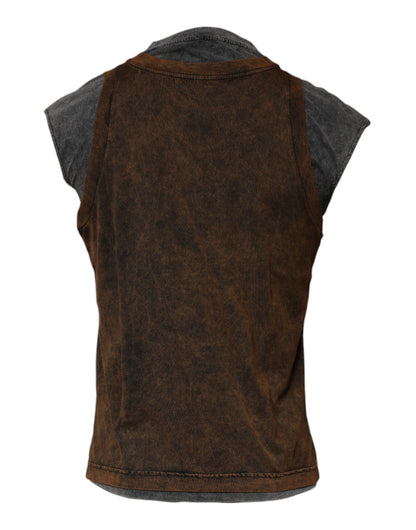 Dolce & Gabbana Brown Cotton Round Neck Sleeveless T-shirt