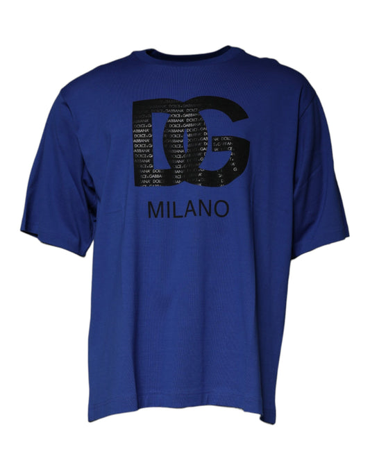 Dolce &amp; Gabbana - Blaues T-Shirt aus Baumwolle mit Rundhalsausschnitt und Logo-Print für Herren