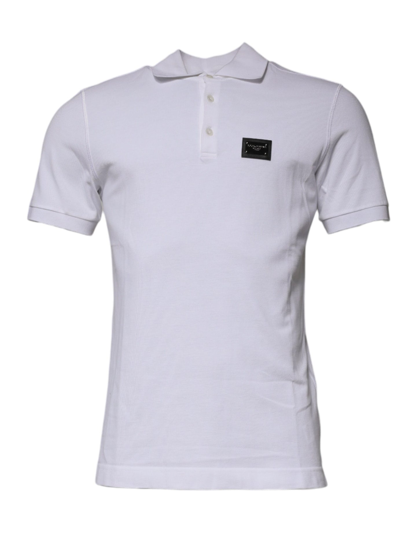 Dolce &amp; Gabbana – Weißes Polo-T-Shirt aus Baumwolle mit Logo-Schild und Kragen