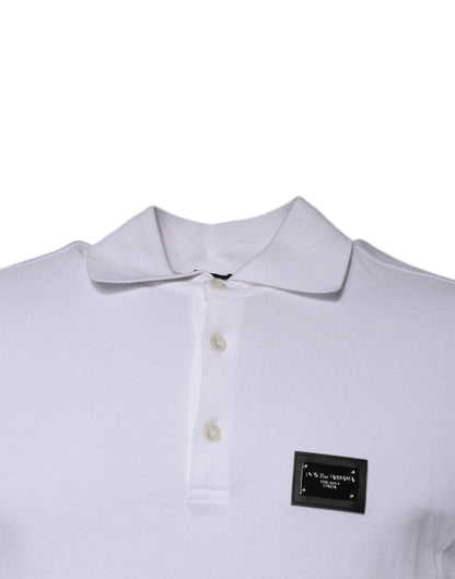 Dolce &amp; Gabbana – Weißes Polo-T-Shirt aus Baumwolle mit Logo-Schild und Kragen