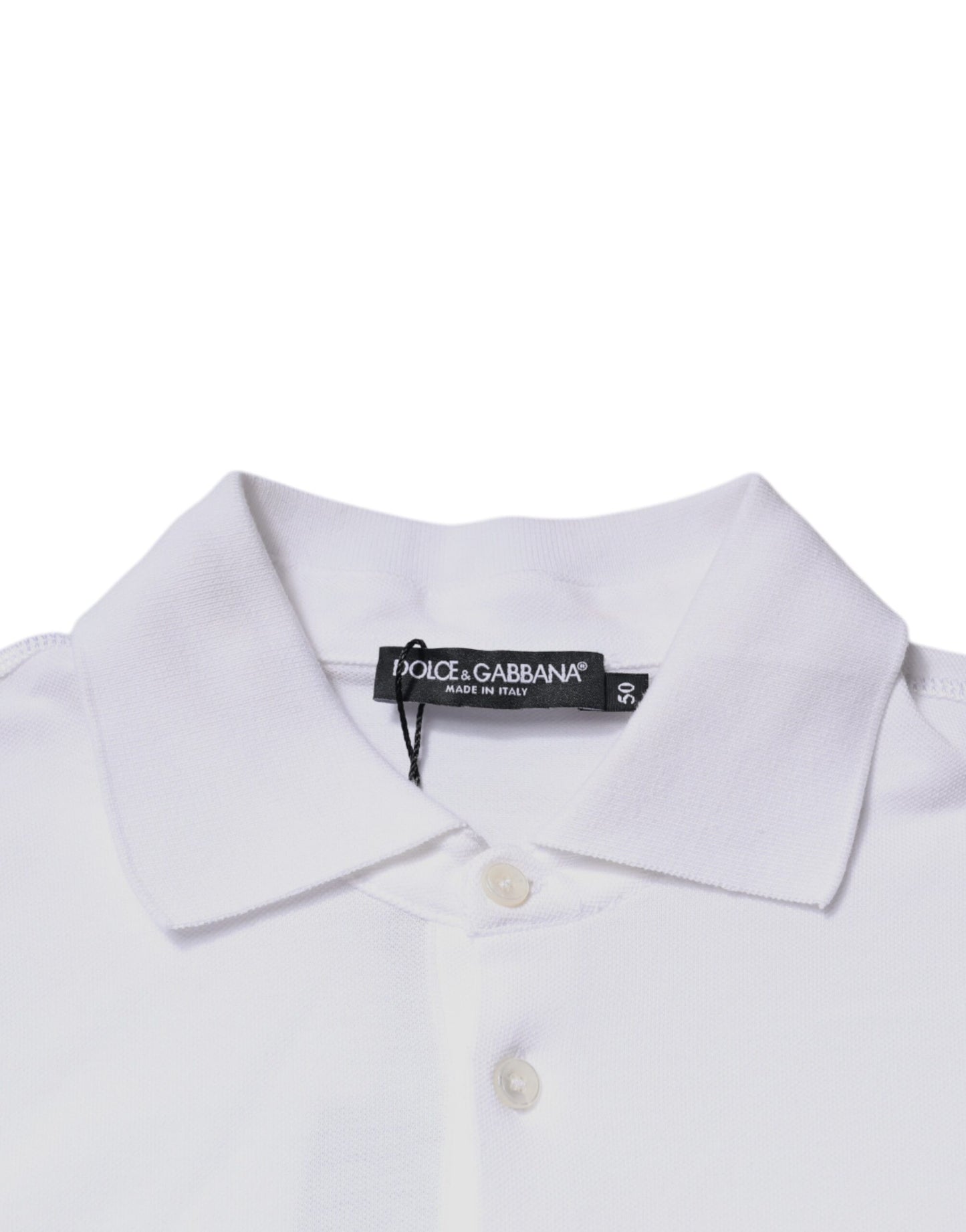 Dolce &amp; Gabbana – Weißes Polo-T-Shirt aus Baumwolle mit Logo-Schild und Kragen