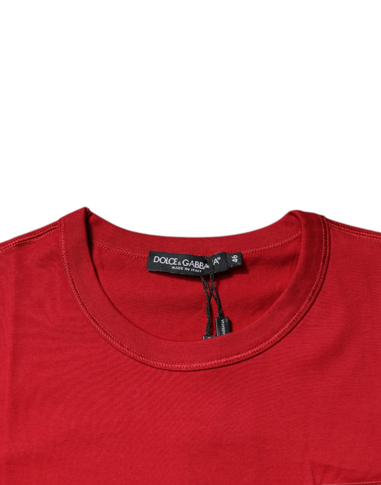 Dolce &amp; Gabbana – Rotes T-Shirt mit Rundhalsausschnitt aus Baumwolle mit Logo-Plakette für Herren