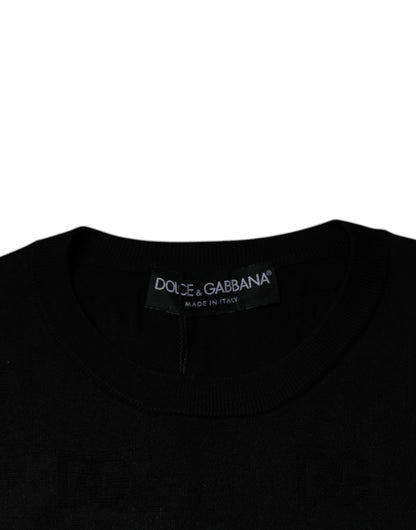 Dolce &amp; Gabbana Schwarzes ärmelloses T-Shirt aus Seide mit Rundhalsausschnitt