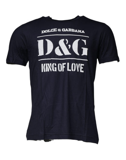 Dolce &amp; Gabbana - Blaues D&amp;G King Of Love-T-Shirt aus Baumwolle mit Rundhalsausschnitt