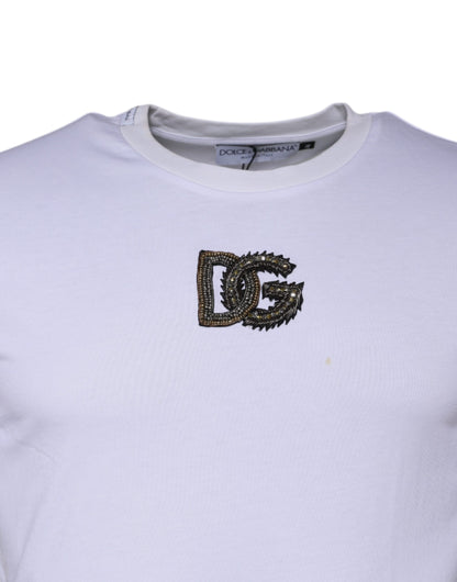 Dolce &amp; Gabbana – Weißes T-Shirt aus Baumwolle mit Rundhalsausschnitt und DG-Logo