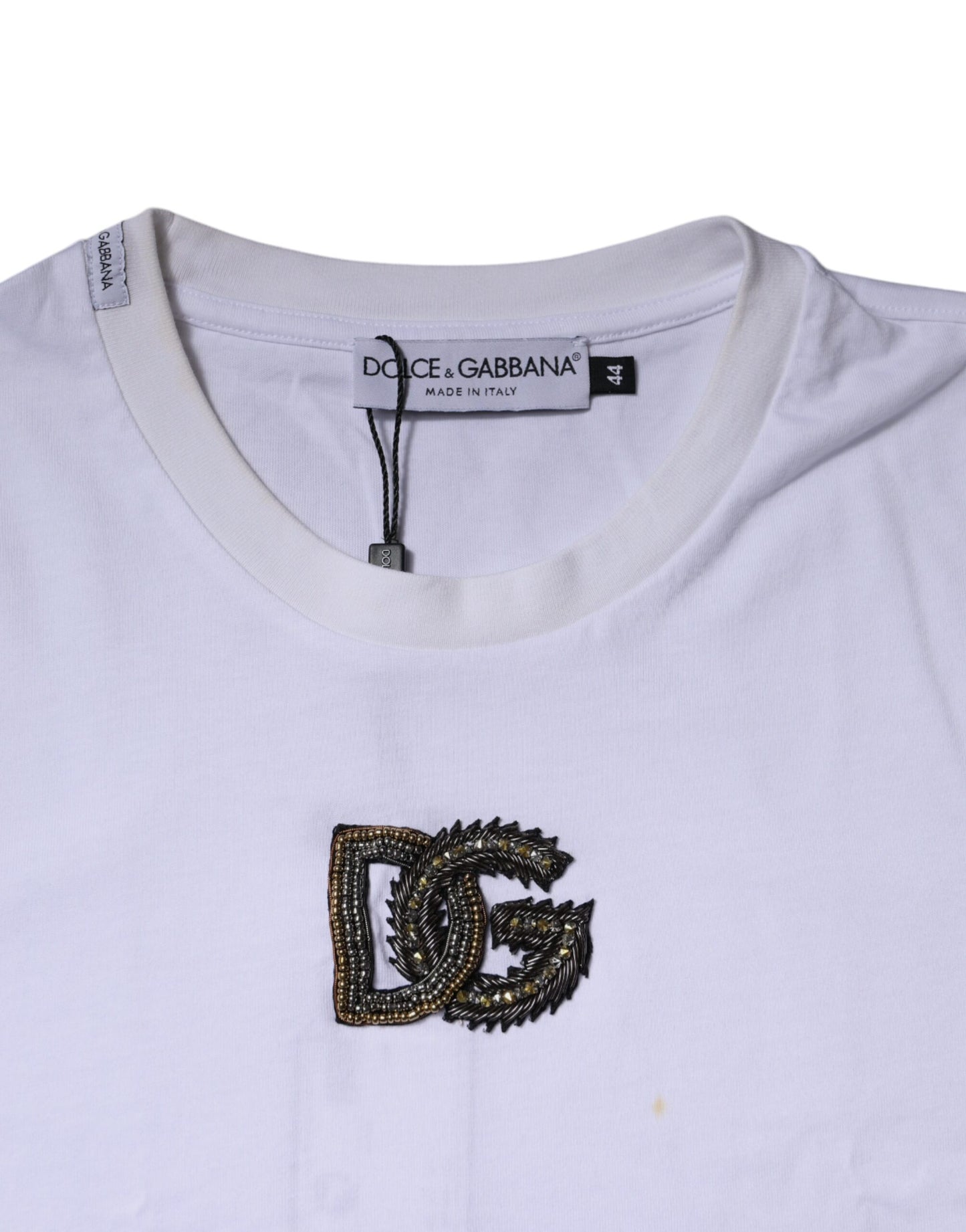 Dolce &amp; Gabbana – Weißes T-Shirt aus Baumwolle mit Rundhalsausschnitt und DG-Logo