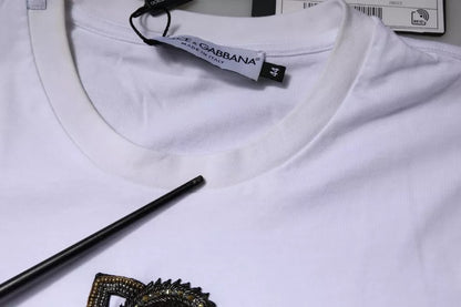 Dolce &amp; Gabbana – Weißes T-Shirt aus Baumwolle mit Rundhalsausschnitt und DG-Logo