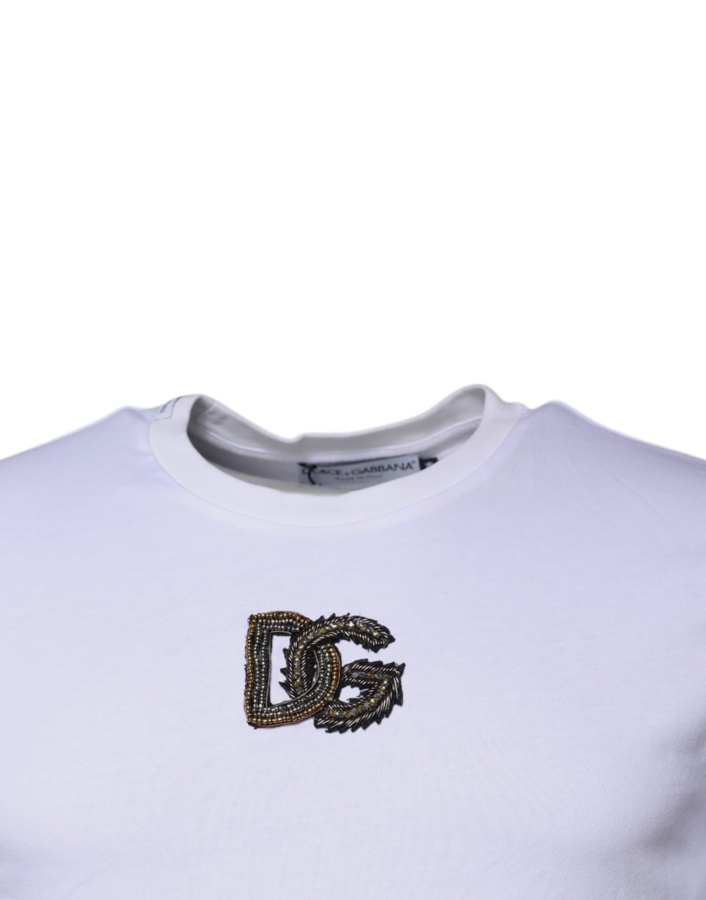 Dolce &amp; Gabbana – Weißes T-Shirt aus Baumwolle mit Rundhalsausschnitt und DG-Logo