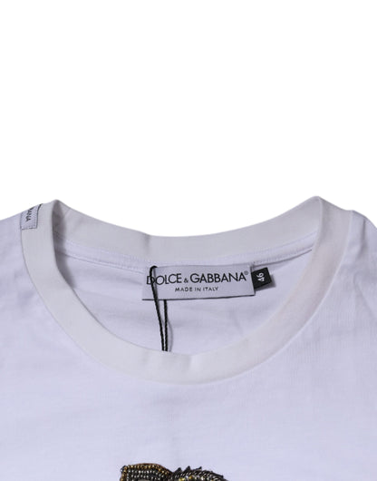 Dolce &amp; Gabbana – Weißes T-Shirt aus Baumwolle mit Rundhalsausschnitt und DG-Logo