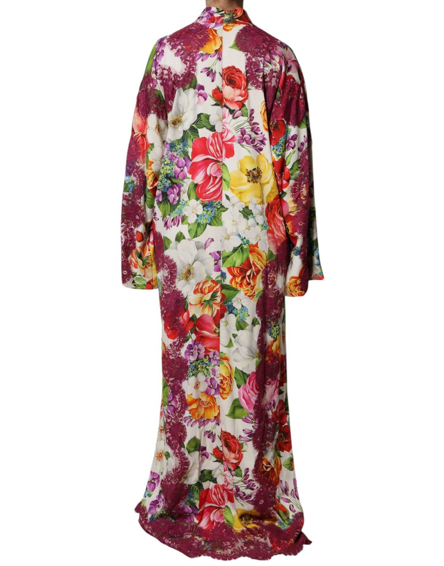 Dolce & Gabbana Multicolor Floral Lace Silk Abaya Long Sleeves Dress