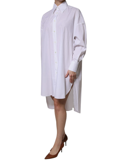 Dolce & Gabbana White Cotton Collared Long Sleeves Shirt Dress