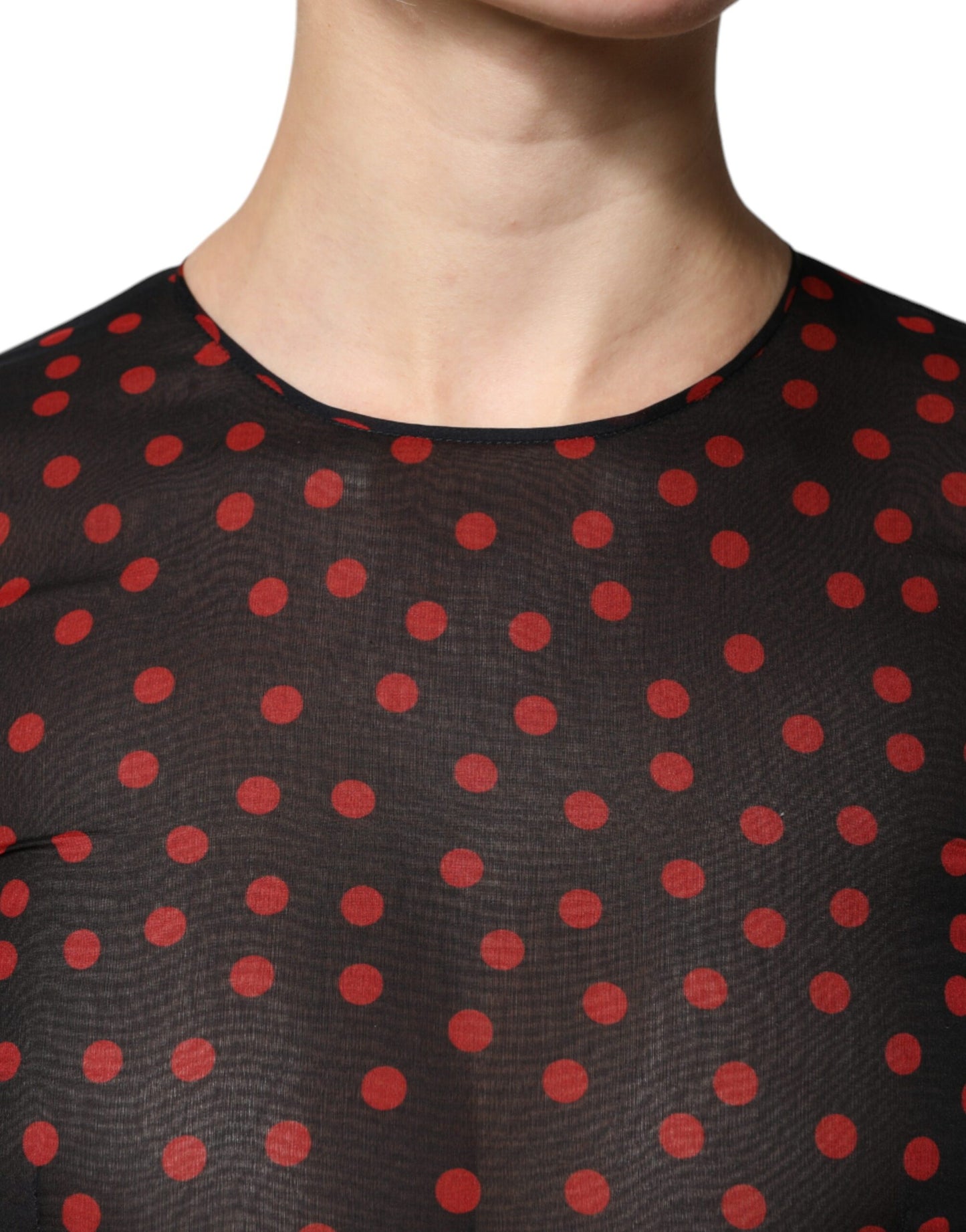 Dolce &amp; Gabbana – Schwarzes, rotes Midikleid aus Seide mit Polka Dots