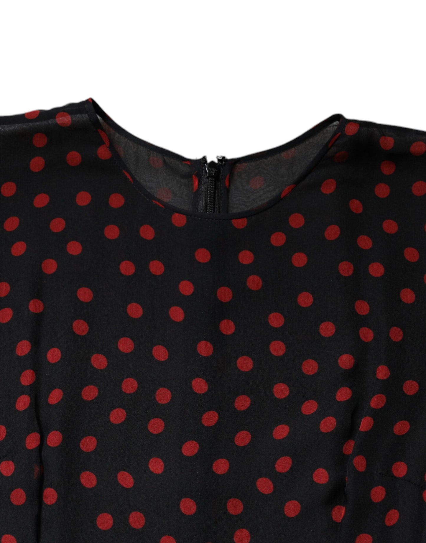 Dolce &amp; Gabbana – Schwarzes, rotes Midikleid aus Seide mit Polka Dots